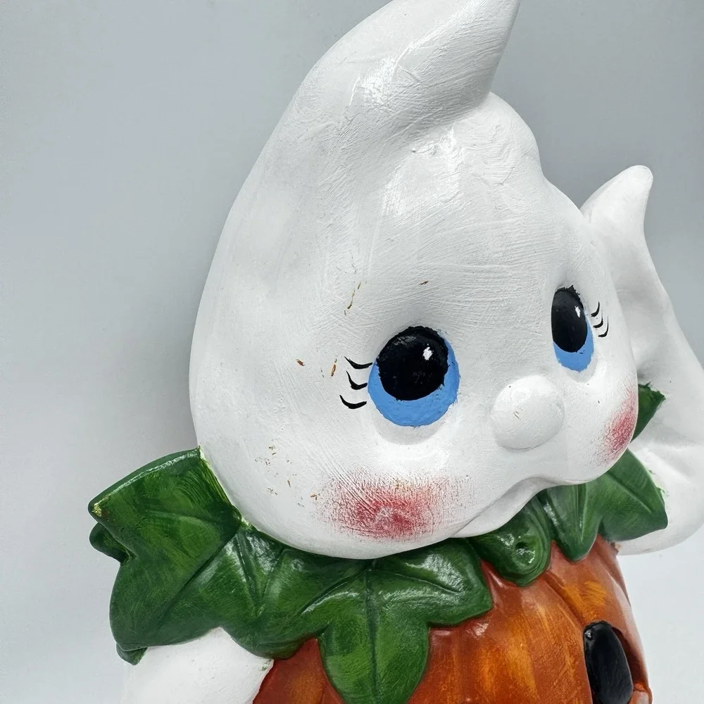 Vintage Ceramic Mold Halloween Ghost Costume Pumpkin Hand Painted 11.5